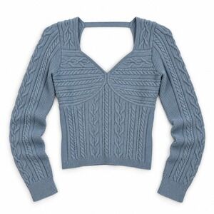 Marciano Guess Sweater Women's XS Blue Cable Knit Sweetheart Open Back